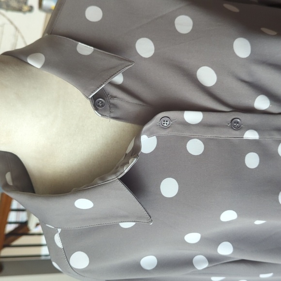 Susan Graver Peach Skin Gray White Polka Dot Oversized Button Down Shirt Sz 1X - Picture 4 of 7